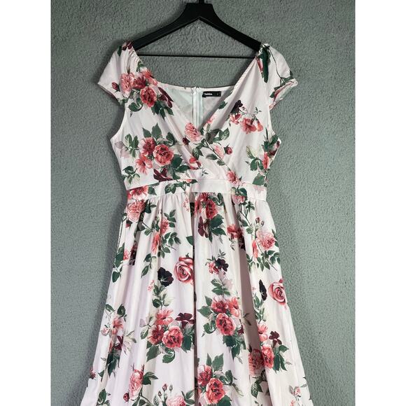 Hekka White Red Floral Wrap Maxi Dress Size L Flowy Romantic Cottagecore - Picture 2 of 10